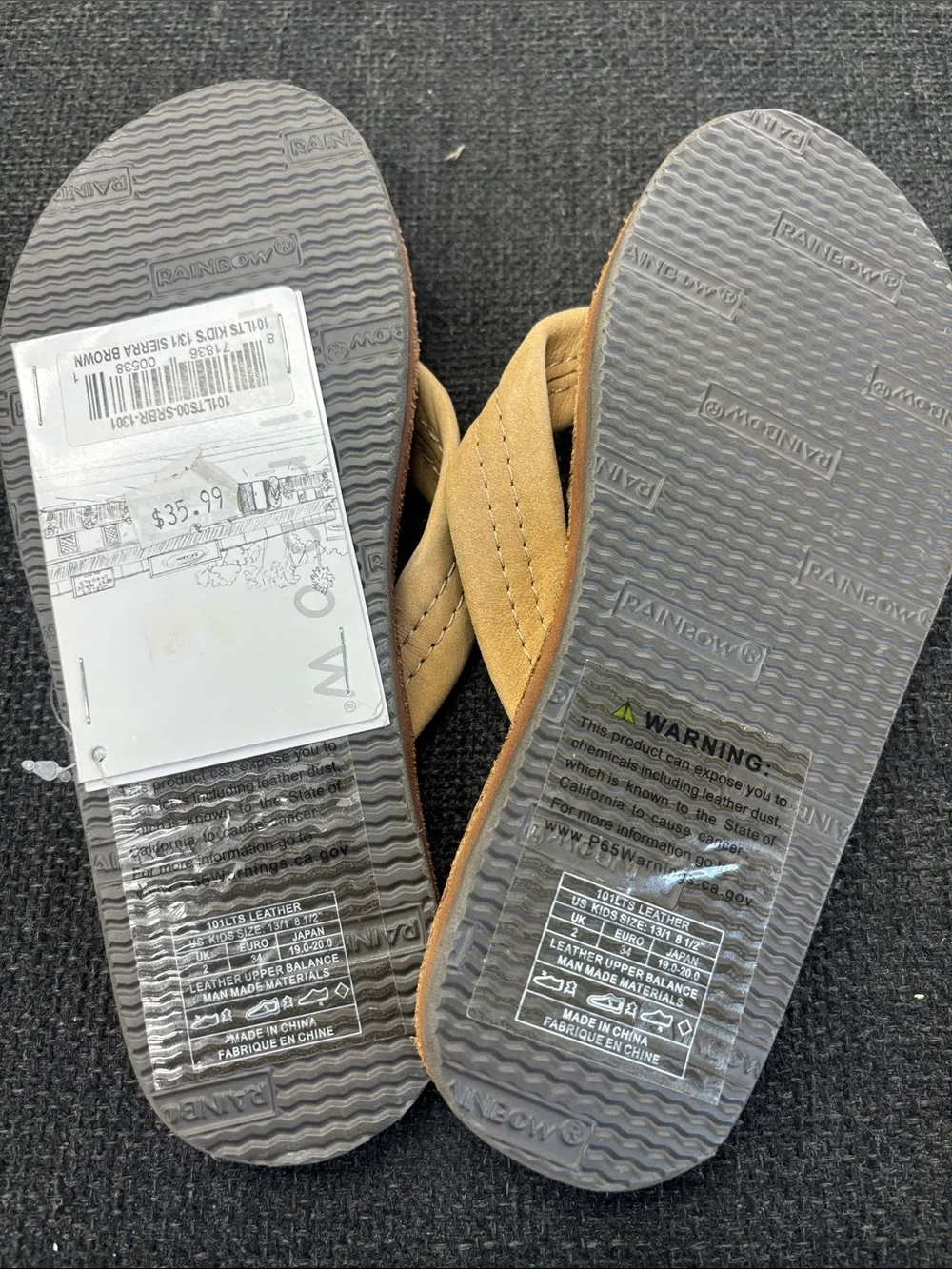Rainbow Kids Beige Suede Flip Flop Sandals Size 13/1 8.5 inches
